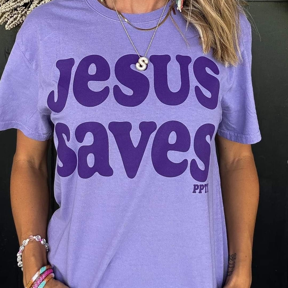 Purple 'Jesus Saves' T-Shirt